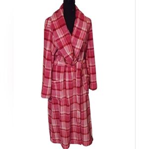 Pink Red Plaid Flannel Robe with Pockets Medium